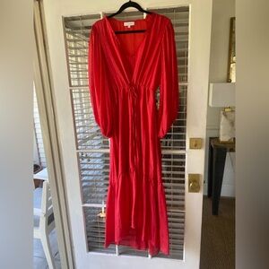 INTERMIX Vibrant Red Long Sleeve Dress with gold thread